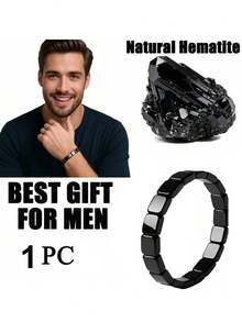 Xiacheng 1/2pcs Hematite Stone Bracelet, Natural Healing Stone Beads Adjustable Elastic Bracelet, Fashion Accessory To Boost Confidence - Black - View 18