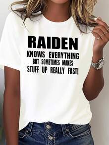 RN Women's Anime-Inspired T-Shirt With Japanese Text - Oversized, Comfortable, And Pure, Raiden Graphic & "RN/Knows All Things" Phrase - Casual Outfit For Gaming Fans And Anime Lovers. Machine Washable. Seasonal: Geometric Print. Relaxing White Shirt With Black Letter Design. Soft And Breathable Fabric. Perfect For All-Day Wear. - 白色 - 查看 1
