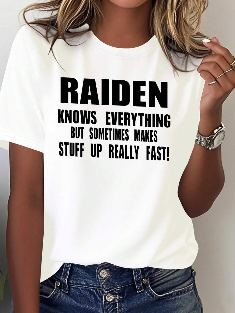 RN Women's Anime-Inspired T-Shirt With Japanese Text - Oversized, Comfortable, And Pure, Raiden Graphic & "RN/Knows All Things" Phrase - Casual Outfit For Gaming Fans And Anime Lovers. Machine Washable. Seasonal: Geometric Print. Relaxing White Shirt With Black Letter Design. Soft And Breathable Fabric. Perfect For All-Day Wear. - 白色 - 查看 1