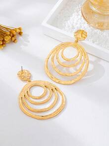 1 Đôi bông tai hình giọt nước rỗng thời trang, thích hợp cho phụ nữ đeo trong các dịp như tiệc tùng và dạ hội. - Vàng - Xem 3