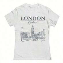 1 Piece Women's Social Collective London Tm Graphic Design Fitted Cotton T-Shirt, 100% Comfortable Cotton, Unisex Retro Comfortable Cotton T-Shirt - K91180g 100% Cotton - 白色 - 查看 7