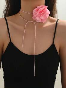 1 chiếc nơ cài cổ bằng vải hoa thanh lịch dành cho nữ, thích hợp cho kỳ nghỉ và tiệc tùng. - Màu hồng - TT1422 - Xem 2