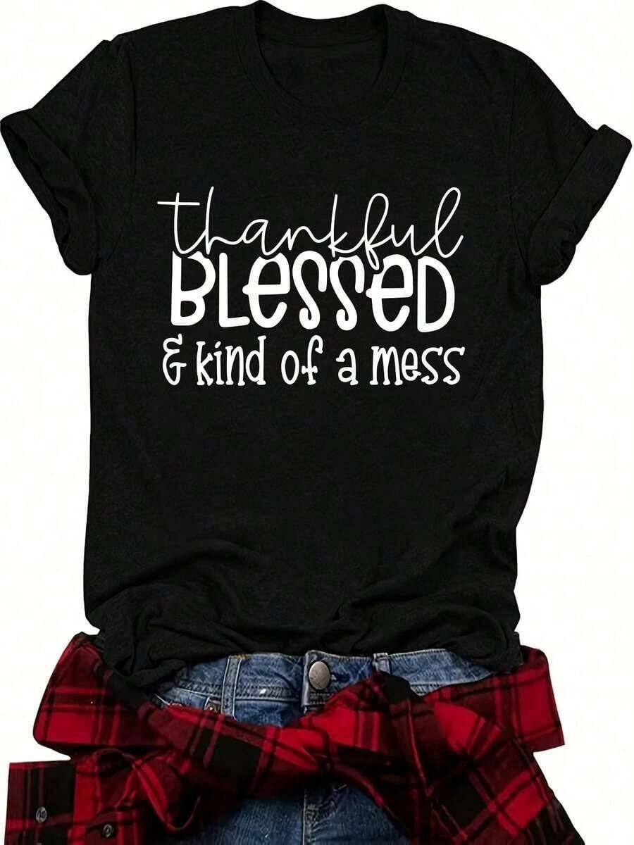 1 Printed T-Shirt, Short Sleeve, Round Neck, Casual Top For Summer And Spring, Women's Clothing, 180g, 100% Cotton, All Designs Are Printed. Unisex. - 黑色 - 查看 1