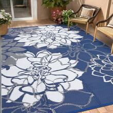 Modern Floral Outdoor Area Rug UV Resistant Waterproof Breathable Easy To Maintain Lightweight Pet Friendly Camping Carpet For RV Trip Balcony Picnic Backyard Garden Picnic Beach - Dark Blue and White - View 2