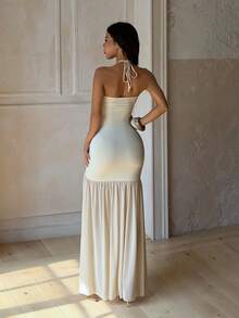 Vestido de verano elegante para mujer, vestido de playa transparente y con abertura de tela de punto sexy y calado, adecuado para la playa, citas, festivales, viajes, fiestas de vuelta al colegio, atuendos de vacaciones - Amarillo - Ver 1