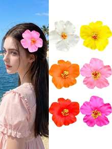 6Pcs Hawaiian Flower Hair Clips For Girl, Plumeria Hair Clips Hibiscus Hair Barrettes, 3.5 Inch Boho Artificial Flower Clips, Cute Hair Accessories For Girls Summer Vacation Beach Party - Multicolor - View 8