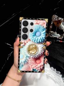 1個彩色花卉平面圖案長方形手機殼，適用於三星 Galaxy S26 Ultra/S26/S26 Plus/S25FE/S25Ultra/S25+/S25/S24 Plus/S24/S24U/S23 Ultra/S22ULTRA/A57 5G/A56 5G/A37 5G/A36/A17/A16 以及蘋果 17proamx/17/16 Promax/16/15PRO Max/15/14 Plus/15plus/14 Pro Max/13promax 機型。[國際版，非國內版] - 多色+[鏡面指環支架] - 查看 8