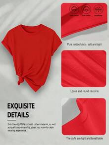 Women's Fitted Short Sleeve T-Shirt With Double-Sided Print, 1 Piece - Perfect Gift For New Year 2026, Valentine's Day, Easter, St. Patrick's Day, Black History Month, Back To School And Teachers - Graphic Tee With Tequila Bottle And Lime Print "More Tequila Please", Casual Summer Tee For Women, Great For Beach Parties And Warm Weather Outfits. - 紅色 - 查看 5