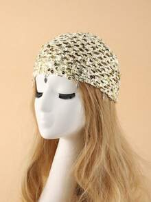 1 chiếc mũ len móc thủ công nhẹ, đính sequin, kiểu dáng thời trang nữ, có mặt dây chuyền kim loại, phù hợp với phong cách boho hàng ngày, mùa xuân/thu. - A - Xem 17
