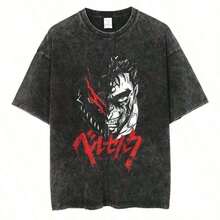 Anime Print T-Shirts For Men And Women, Vintage Washed Cotton Short Sleeve T-Shirt, Casual Summer Tops, Harajuku Streetwear, Summer Outfits For Women, Summer Clothes For Men - 黑色 13 - 查看 4