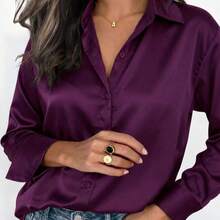 2026 Women's Satin Button-Up Blouse, Elegant Collared Shirt For Office Or Casual Wear, Autumn Winter Spring Summer Tops Summer Outfits For Women Summer Clothes Shirts Vacation Outfits Women Spring Outfits For Women Blusas Bonitas De Mujer Cute Tops Going Out Tops Women - 紅色 - 查看 1