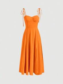 Vestido con abertura y lazo floral - Naranja - Ver 5