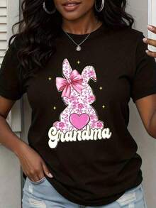Camiseta Floral Rosa de Conejita de Pascua para Mujer, Regalo Lindo de Primavera, Camiseta Holgada, Unisex, Estilo Casual y Diario, Versátil para Primavera, Verano y Otoño - Negro - Ver 7