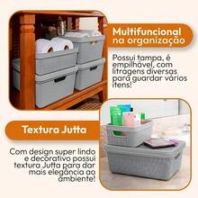 Kit Of 2 Organizer Boxes With Lid 1.8 Liters  Utilities Durable Plastic Stackable Exclusive Texture Multipurpose - màu đen - Xem 3