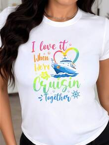 Colorful Heart Next To A Cruise Ship Symbolizing Love, Adventure, And Unity On Every Journey Under The Sun, With Marine Details And Positive Energy. Women's T-Shirt Ideal For Romantic Trips And Joyful Days. - 白色 - 查看 8