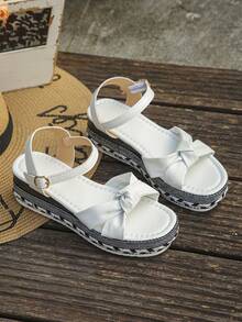 2026夏季新款铆钉装饰踝带单扣坡跟凉鞋，女士厚底坡跟凉鞋，白色优雅夏季度假坡跟厚底凉鞋，适合日常穿着、购物、度假、派对，大码尺码 - 白色-扭結 - 查看 7