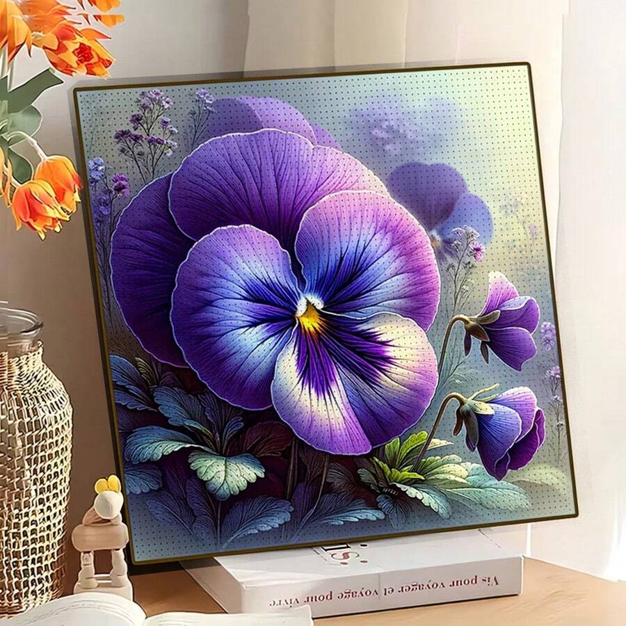 1幅全新5D圆形亚克力钻石画,以梦幻紫色三色堇为主题,精美马赛克工艺。可作为家居墙面装饰,纯手工制作,兼具意义与美感,是送给女友、父母、朋友的绝佳节日礼物,传递温馨与艺术氛围。不含画框 - 圓鑽 - 查看 1