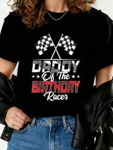 Camiseta de la familia de carreras de papá del cumpleaños, camiseta impresa para mujeres 2026, camiseta de otoño para mujeres, camiseta de invierno, camiseta de para mujeres HPX1 - Negro - Ver 7