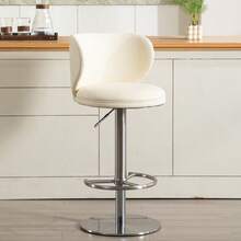 Titanium Black Stainless Steel Bar Stools, Modern Bar Chairs In Quality Leather With Backrest, Swivel And Height Adjustable For Kitchen Counter And Dining Room - 白色 - 查看 11