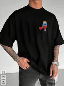 1pc,-Men's 100% Cotton Puerto Rican Bunny Print T-Shirt DtMF Custom Made, Summer Clothing, Plus Size Summer Top, K-Series, Cotton Top, Ab - 黑色 - 查看 3