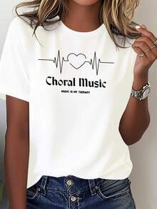 Camiseta cómodara mujer hecha de telura con diseño de música coral - Blanco - Ver 2