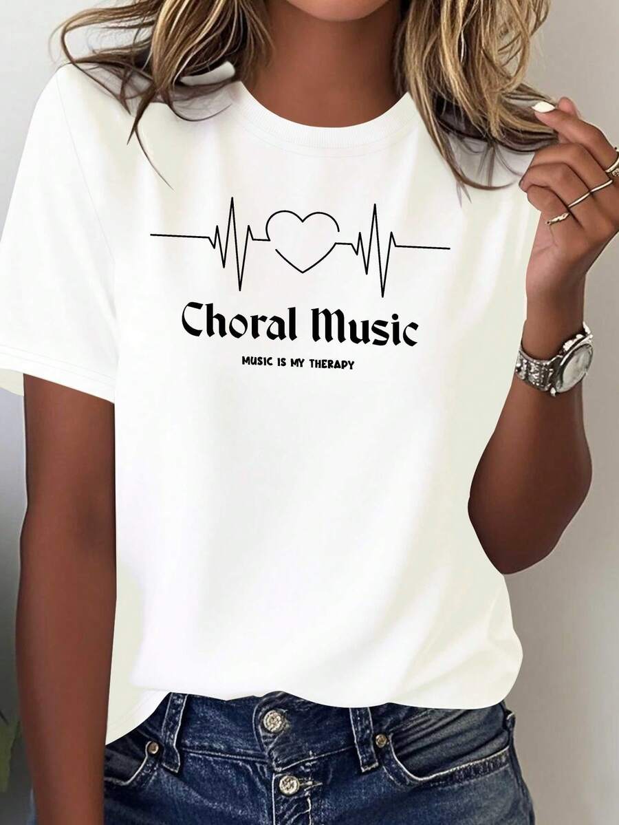 Camiseta cómodara mujer hecha de telura con diseño de música coral