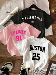 Camiseta playera T-shirt Prenda individual, no un conjunto de 3 piezas, 1 piezas/set de camisetas de manga suitable for streetwear, Top oversized cuello redondo daily outings, camping, concerts, hip-hop, rock, and rap events mujer cuello redondo manga corta estampado grafico nombres de cuidades NEW YORK NYC, TEXAS diseño americano estilo urbano diseño juvenil moderno estilo americano diseño urbano moderno cuello redondo manga corta primavera verano uso diario - Blanco - Ver 8