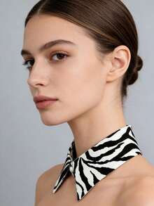 DA FEN QI MI MA 1pc Black & White Striped Detachable Decorative Shirt Collar, Versatile Fashion Collar Accessory - Zebra Stripes - View 3