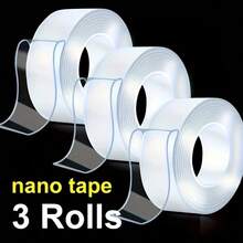Băng keo hai mặt nano siêu bền - Có thể tái sử dụng, không để lại cặn và có thể giặt được, độ bám dính mạnh, thích hợp cho gia đình, văn phòng và xe hơi, được làm từ chất liệu PVC trong suốt. - C-Trong suốt - Xem 1