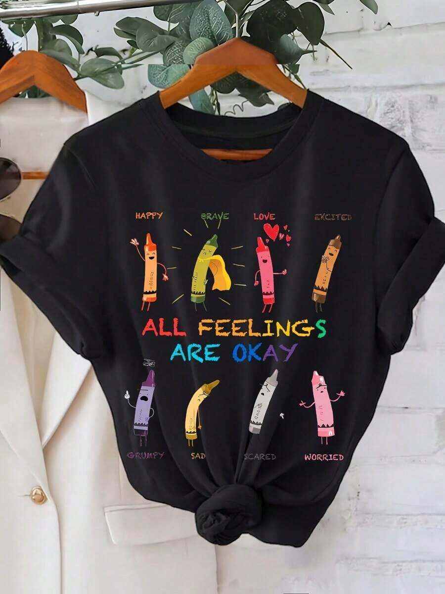 100% Cotton Women's T-Shirts 2026 - Women's Letter Print T-Shirt On The Back - Short Sleeve, Round Neck, Casual Alphabet Top (For Example: A, B, C, D, E, F, G, H, I, J, K, L, M, N, O, P, Q, R, S, T, W) - Machine Washable And Korean Style Blouse For Daily Use - Black - View 1