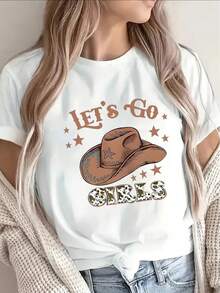 Camiseta de manga corta ligera y duradera con un divertido diseño de sombrero de vaquero occidental, ideal para salidas casuales, fiestas, actividades al aire libre o uso diario, que ofrece un ajuste cómodo y un estampado brillante - Blanco - Ver 6