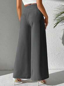 Pantalones anchos casuales de mujer con tela de unicolor texturizada - Gris - Ver 2