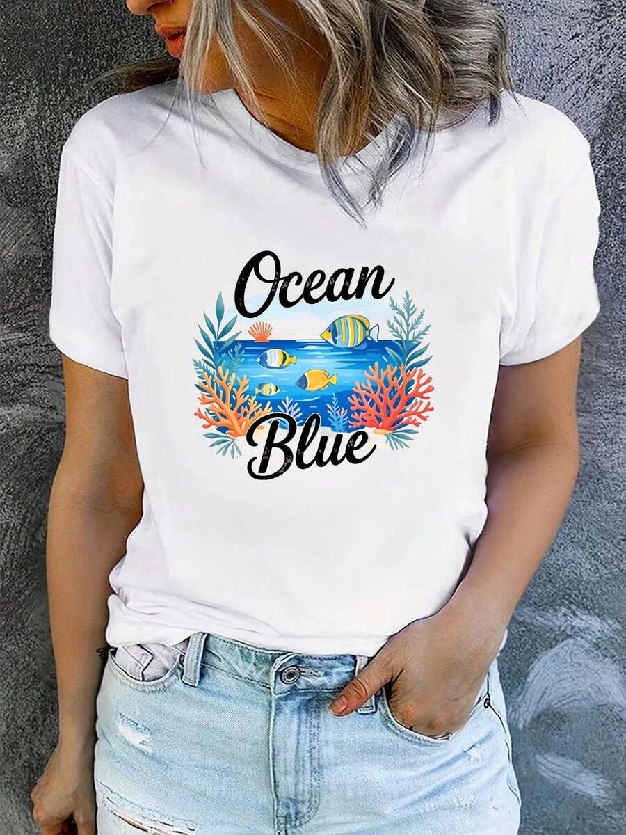 1 Women's Summer Short Sleeve T-Shirt With Print, Modern And Casual, Machine Washable, Comfortable Fit, 2D Flat Print, 180g, 100% Cotton. - 白色_04 - 查看 1