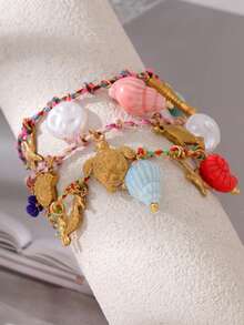 1 pieza Pulsera trenzada con concha cerámica de la serie Océano de acero de titanio, adecuada para la playa - color - Ver 6