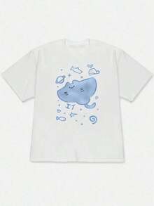 Fashionable Short-Sleeved Women's Leisure Sports Shirt, 2D Patterned, Stretchy And Comfortable, Suitable For Sports, Travel, And Casual Daily Wear - Conventional Round Neck Version, Knitted Fabric, Patterned T-Shirt, Comfortable Shirt, Fashionable Printed Women's Short-Sleeved Shirt - 白色 - 查看 1