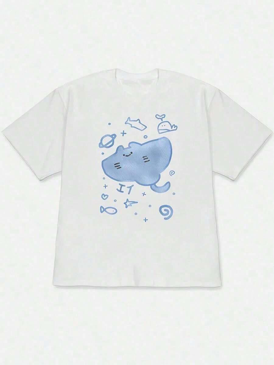 Fashionable Short-Sleeved Women's Leisure Sports Shirt, 2D Patterned, Stretchy And Comfortable, Suitable For Sports, Travel, And Casual Daily Wear - Conventional Round Neck Version, Knitted Fabric, Patterned T-Shirt, Comfortable Shirt, Fashionable Printed Women's Short-Sleeved Shirt - 白色 - 查看 1