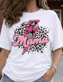 1 pieza Camiseta de manga corta estilo Y2K con estampado "Mama" en rosa para mujer, 100% algodón, cuello redondo, corte holgado, ropa de calle de verano para mujer, PUAY, Top de verano (tallas de EE. UU. ), ropa de moda para mujer, 180g, 100% algodón. - Blanco - Ver 2
