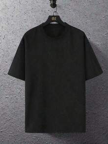 Una camiseta de hombre con cuello redondo, corte casual y estilo corto, elegante e informal, adecuada para salidas diarias, escuela y artículos esenciales de verano NA1B - Negro - Ver 2