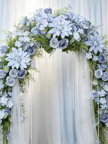 1/3/60件裝藍色人造繡球花、牡丹、絲綢玫瑰花束，適用於居家、婚禮、新娘花束裝飾、情人節、生日禮物、畢業典禮及其他場合 - 藍色 - 查看 1