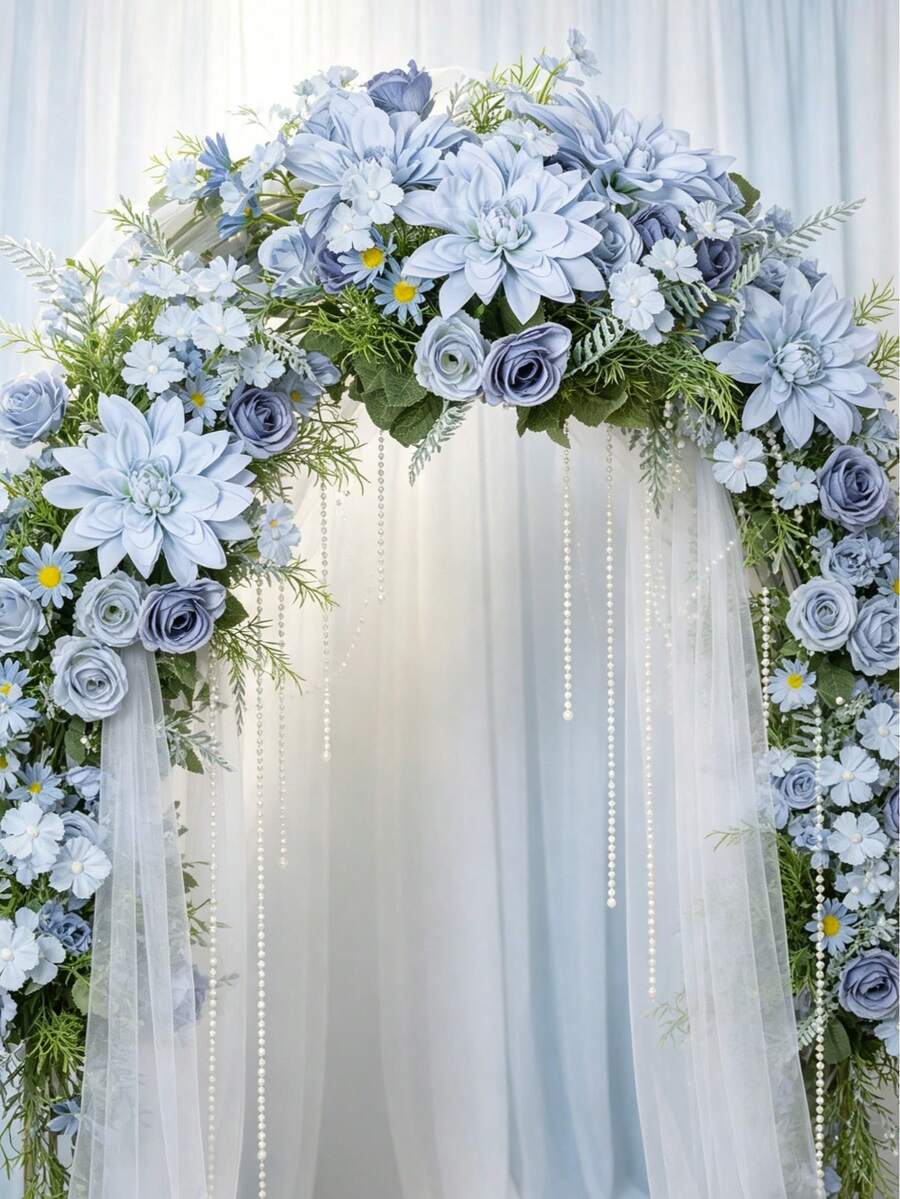 1/3/60件裝藍色人造繡球花、牡丹、絲綢玫瑰花束,適用於居家、婚禮、新娘花束裝飾、情人節、生日禮物、畢業典禮及其他場合 - 藍色 - 查看 1