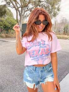 She's From Texas - Printed T-Shirt - Loose Fit - Relaxed And Comfortable Style - 粉色 - 查看 6