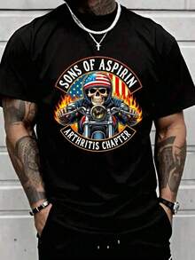 100% Cotton Sons Of Aspirin Chapter Arthritis Skull On Motorcycle With Flames T-Shirt Suitable For Men And Women 220g Custom Rapper Graphic Red T-Shirt Summer Tops Rhinestone T-Shirt Summer Graphic Tees MEUW - 黑色 - 查看 1
