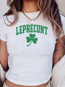 1 Piece Leprecunt Y2k Baby T-Shirt, Funny Irish Shamrock T-Shirt, Cute Baby T-Shirt For St. Patrick's Day, Baby Clothes For St. Patrick's Day, Green Party T-Shirt, 210g 100% Cotton, Designs Are Printed. Unisex. - 黑色 - 查看 5