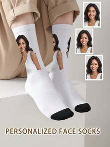 1 Pair Customized Face Pattern Socks, Customizable Photo Socks, Personalized Printed Socks, Funny Face Socks, Custom Pattern Socks, Print Any Face Pattern On Socks, Anniversary Gift, Valentine's Day Gift, Unique Birthday Gift, Customized Keepsake Gift - Multicolor - View 1