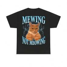 2026 Summer New Funny Cat Meme T-Shirt - Mewing LooksMax Meowing Cat Graphic Tee, Unisex Cotton Outfit For Men & Women, Daily Retro Street T-Shirt - màu đen - Xem 7