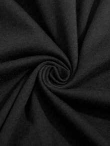Kaos Putih Longgar dengan Bahu Asimetris Motif Pari Manta Laut Tropis, Cocok untuk Liburan Kasual Hitam - Hitam - View 4