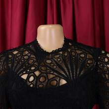 New 2026 Women's Solid Color Lace Crochet Hollow Out Ruched Dress - 黑色 - 查看 3
