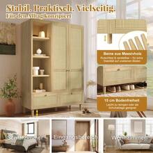 Wardrobe With 2 Doors And Rattan Weave, Country Style Oak Look, Open Shelf, Shelves, Clothes Rail, 2 Drawers, Anti-Tip Device, 180x120x50 Cm (H/W/D) - Oak - 查看 8
