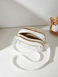 Fashionable Floral Multi-Layer Crossbody Shoulder Bag For Women - White - View 6