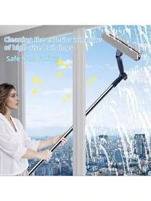 1pc 2-In-1 Telescopic Pole Glass Cleaner, 119.99cm Length, Adjustable Brush Head, Professional Window Cleaning From Floor To Ceiling, Easy To Use, Suitable For Indoor/Outdoor, Floor Glass, Plastic Material, No Power Required - Multicolor - View 1